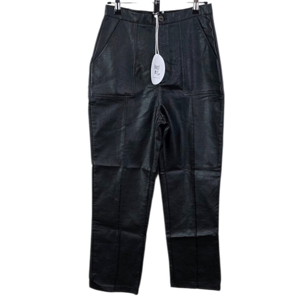 Princess Polly Encore Pants, Faux Leather, High Rise, Straight Leg, Black, Sz 4